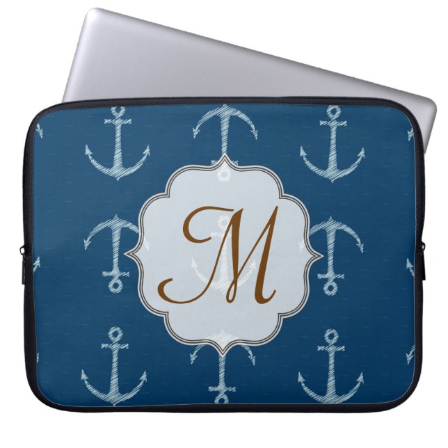 Nautical Anchor Sail Monogram 15" Laptop Case (Vorderseite)