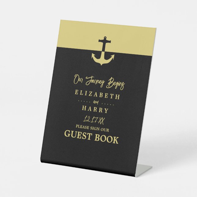 Nautical Anchor - Schwarzes Gold - Hochzeit Sockelschild (Vorderseite)