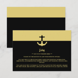 Nautical Anchor - Schwarzes Gold - Hochzeitsdetail Begleitkarte