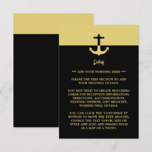 Nautical Anchor - Schwarzes Gold - Hochzeitsdetail Begleitkarte