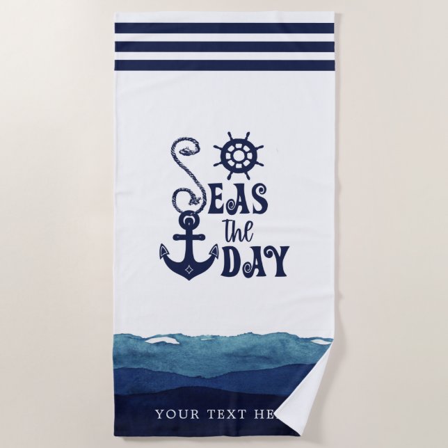Nautical Anchor SEAS THE DANavy Personalisiert Strandtuch (Vorderseite)