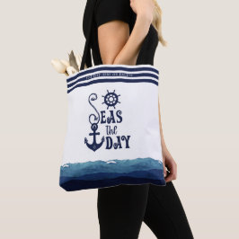 Nautical Anchor SEAS THE DAY Navy Personalisiert B Tasche