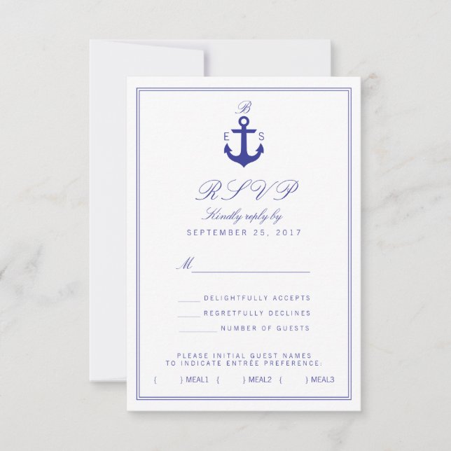 Nautical Anchor Stylish Simple Monogram RSVP Card Karte (Vorderseite)
