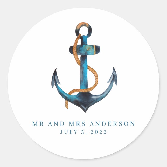 Nautical Anchor Türkis Beach Wedding Gefallen Runder Aufkleber (Vorderseite)
