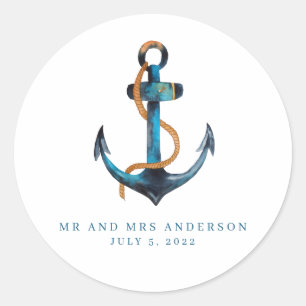 Nautical Anchor Türkis Beach Wedding Gefallen Runder Aufkleber