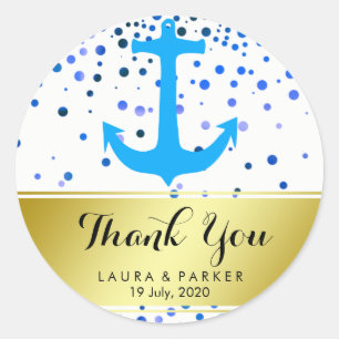 Nautical Anchor Vielen Dank Wedding Blue Confetti Runder Aufkleber