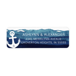 Nautical Anchor Watercolor Navy Blue Waves