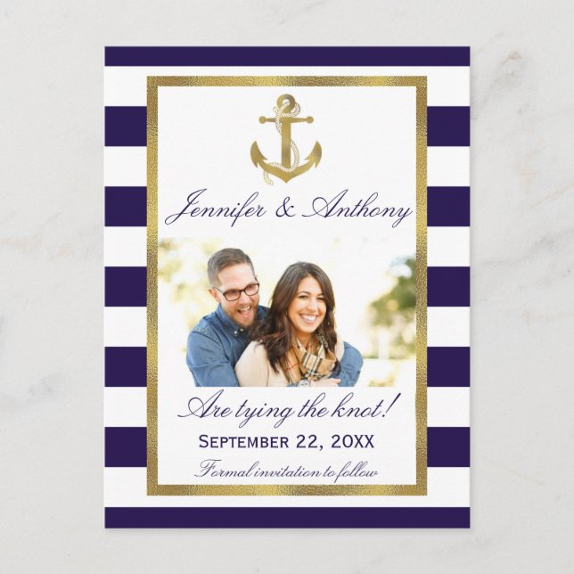 Nautical Anchor Wedding Foto Save the Date Ankündigungspostkarte (Vorderseite)