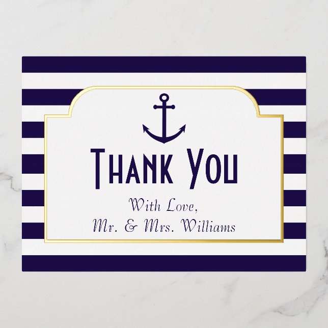 Nautical Anchor Wedding Vielen Dank Folie Einladungspostkarte (Vorderseite)