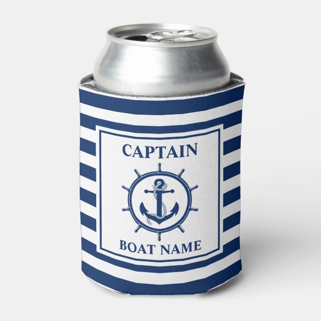 Nautical Anchor Wheel Striped Captain Boat Name Dosenkühler (Kanne Vorderseite)
