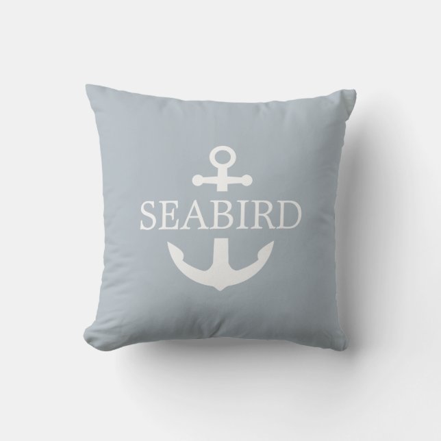 Nautical Anchor White & Dusty Blue. Bootsausfahrt. Kissen (Vorderseite)
