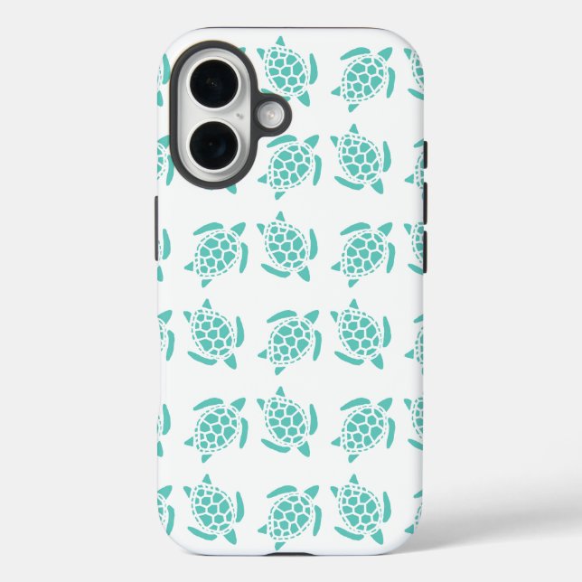 Nautical Aqua Blue Sea Turtle Pattern  iPhone 16 Hülle (Rückseite)