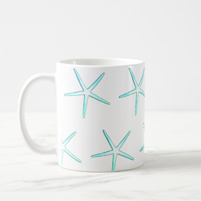 Nautical Aquamarin Blue White Starfish Patterns Ge Kaffeetasse (Links)