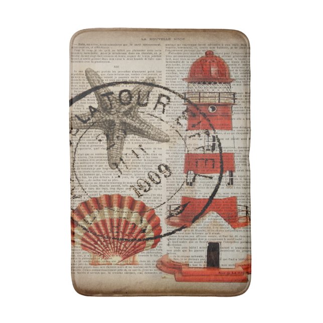 Nautical Art Küstenstrand Seashell Leuchtturm Badematte (Vorderseite Vertikal)