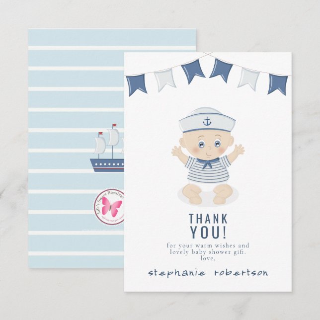 Nautical Baby Boy Baby Dusche Vielen Dank Einladung (Vorne/Hinten)