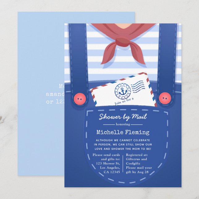 Nautical Baby Boy Dusche per Mail Einladung (Vorne/Hinten)