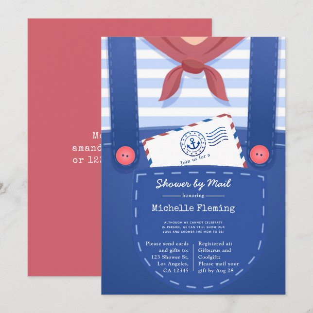 Nautical Baby Boy Dusche per Mail Einladung (Vorne/Hinten)