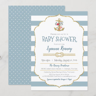 Nautical Baby Dusche Blauer Anker Navy Blue Einladung