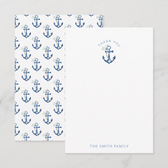 Nautical Baby Dusche Danke Karte | Blue Waterco (Vorne/Hinten)