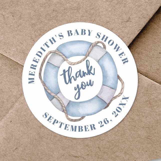 Nautical Baby Dusche Vielen Dank Runder Aufkleber (Nautical Baby Shower Thank You Classic Round Sticker )