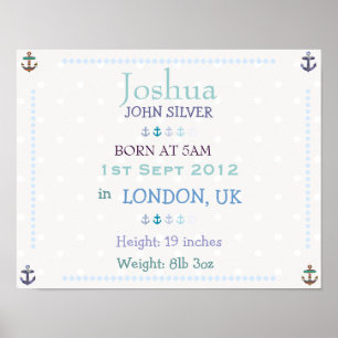 Nautical Baby Junge personalisiert Geburtsdatum Poster