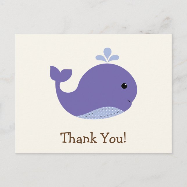 Nautical Baby Lila Whale, Ocean Danke Postkarte (Vorderseite)