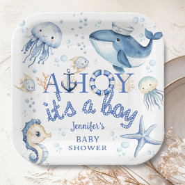 Nautical Baby Shower Ahoy es ist ein Junge Navy Bl Pappteller