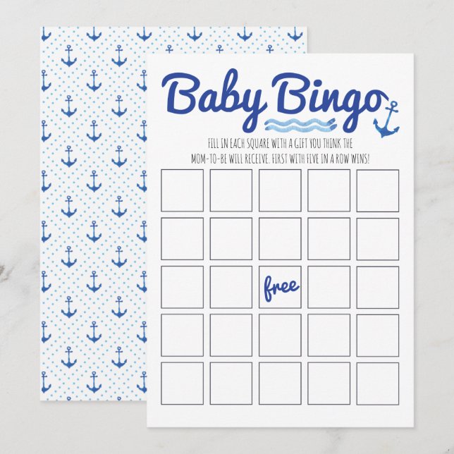 Nautical Baby Shower Bingo Einladung (Vorne/Hinten)