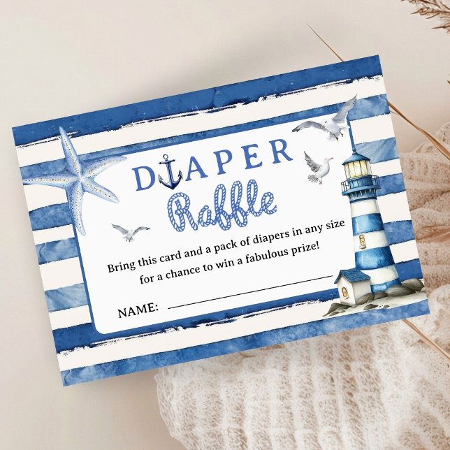 Nautical Baby Shower Boy Navy Blue Diaper Raffles Begleitkarte (Von Creator hochgeladen)