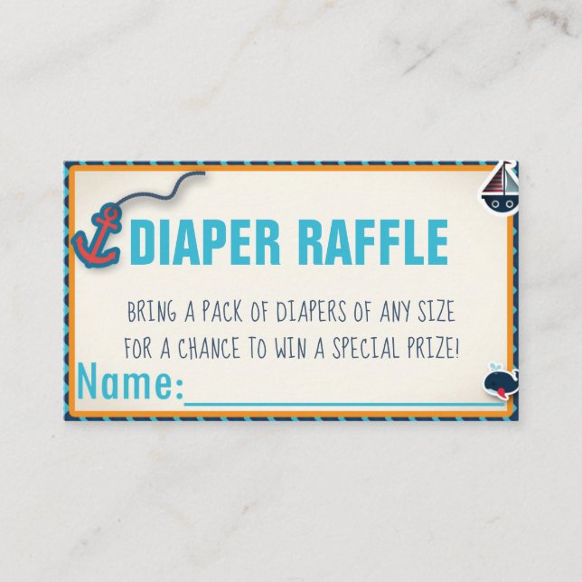 Nautical Baby Shower Diaper Raffekarte Begleitkarte (Vorderseite)