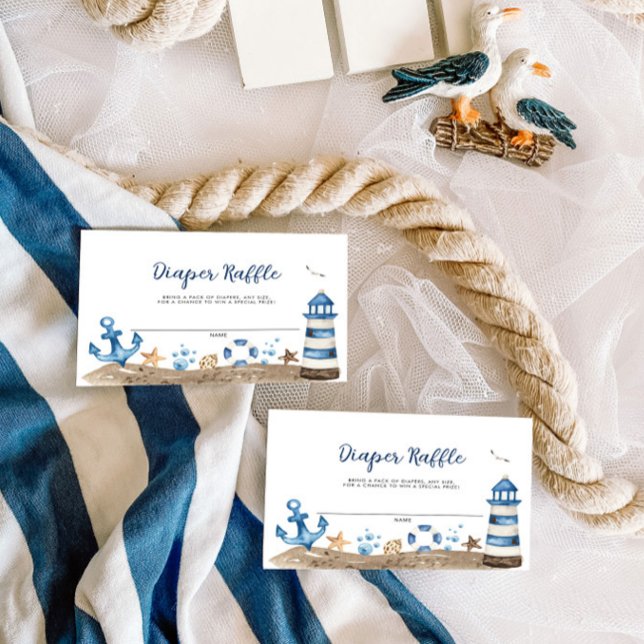 Nautical Baby Shower Diaper Raffekarte Mitteilungskarte (Von Creator hochgeladen)