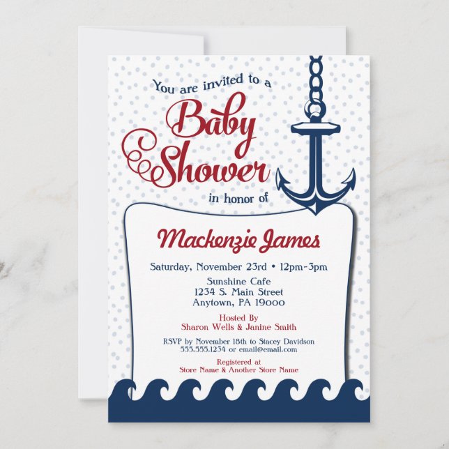 Nautical Baby Shower Einladung Retro Navy Red (Vorderseite)