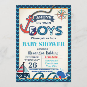 Nautical Baby Shower Einladung Twins