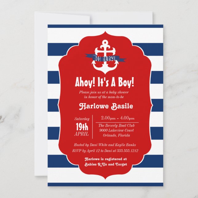 Nautical Baby Shower Invitation, Ahoy, es ist ein  Einladung (Vorderseite)