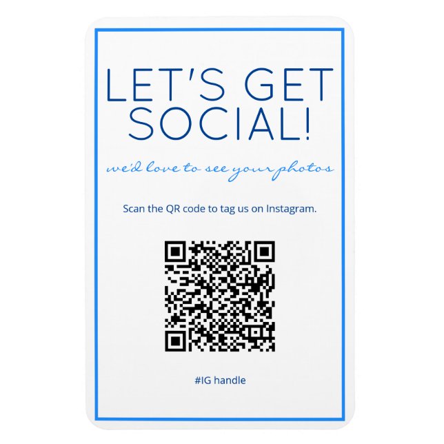 Nautical Beach Bleu QR Code Social Media Magnet (Vertical)