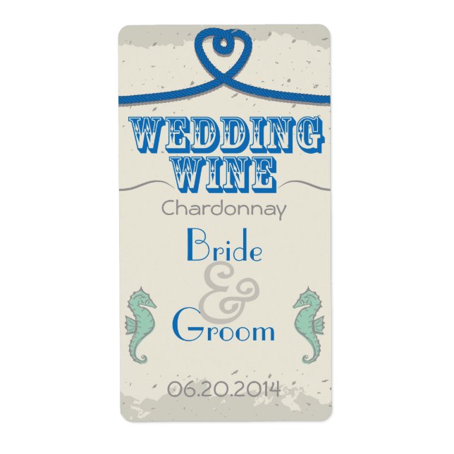 Nautical Beach Blue Heart Knot Wedding Wine (Vorne)