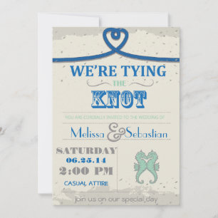 Nautical Beach Blue Heart Knot Wedite Einladung