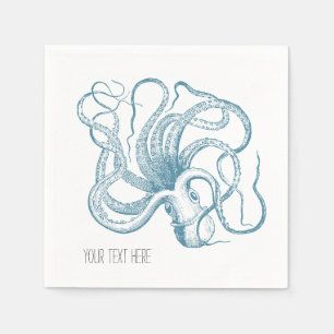 Nautical Beach Blue Octopus Serviette