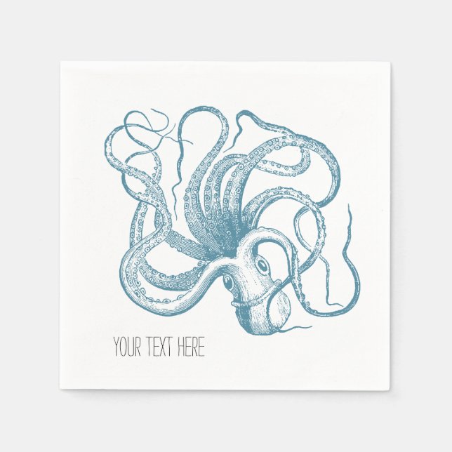 Nautical Beach Blue Octopus Serviette (Vorderseite)
