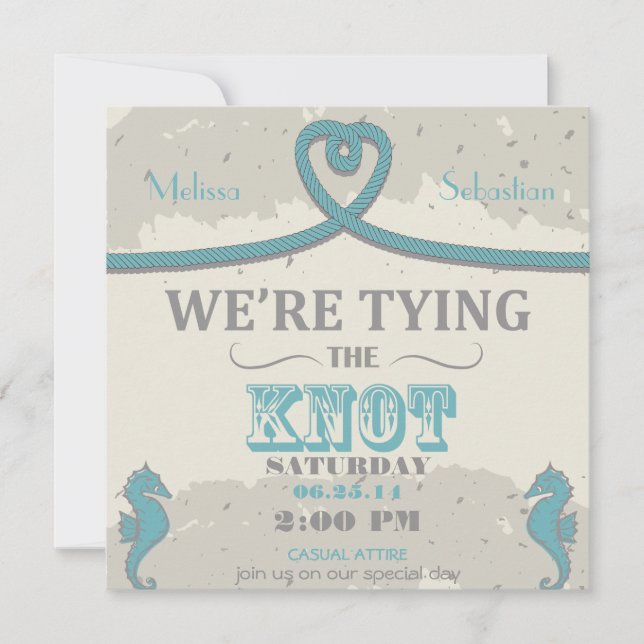 Nautical Beach Coeur Noeud de mariage Invitation (Devant)