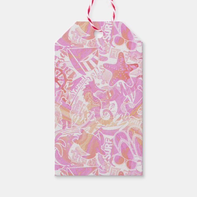 Nautical Beach Collage Hot Pink ID840 Geschenkanhänger (Vorderseite)