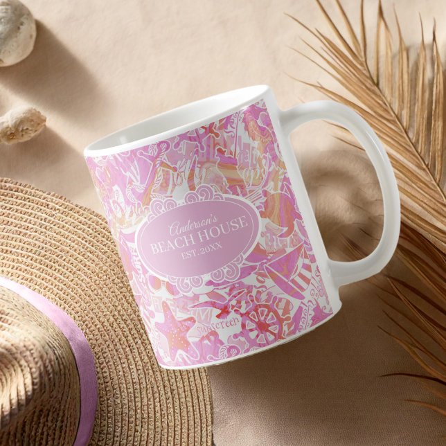 Nautical Beach Collage Hot Pink ID840 Kaffeetasse (Von Creator hochgeladen)