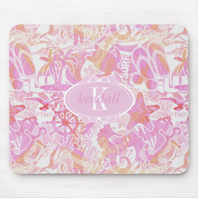 Nautical Beach Collage Hot Pink ID840 Mousepad (Vorne)