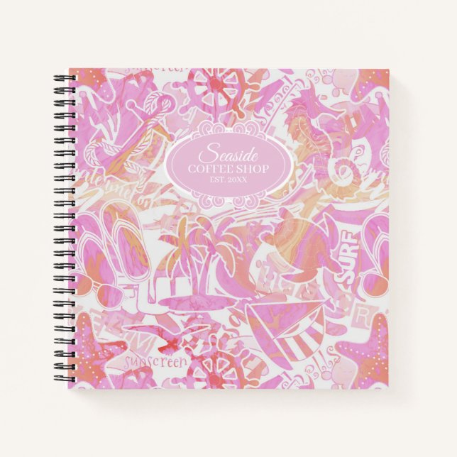 Nautical Beach Collage Hot Pink ID840 Notizbuch (Vorderseite)