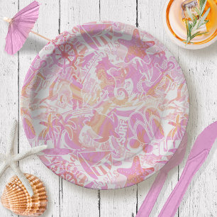 Nautical Beach Collage Hot Pink ID840 Pappteller
