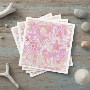 Nautical Beach Collage Hot Pink ID840 Serviette
