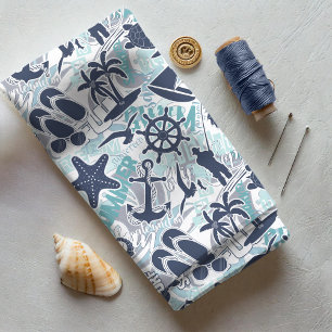 Nautical Beach Collage Navy ID839 Stoff