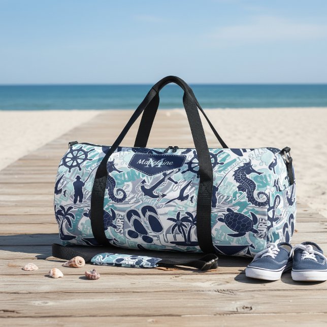Nautical Beach Collage Navy Türkis ID840 Duffle Bag (Von Creator hochgeladen)