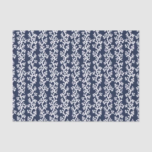 Nautical Beach Coral Reef Navy Blue White Coasta Seidenpapier (Vorderseite)