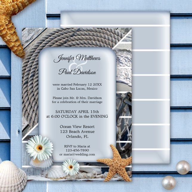 Nautical Beach Dusty Blue Post Hochzeit Einladung (Von Creator hochgeladen)